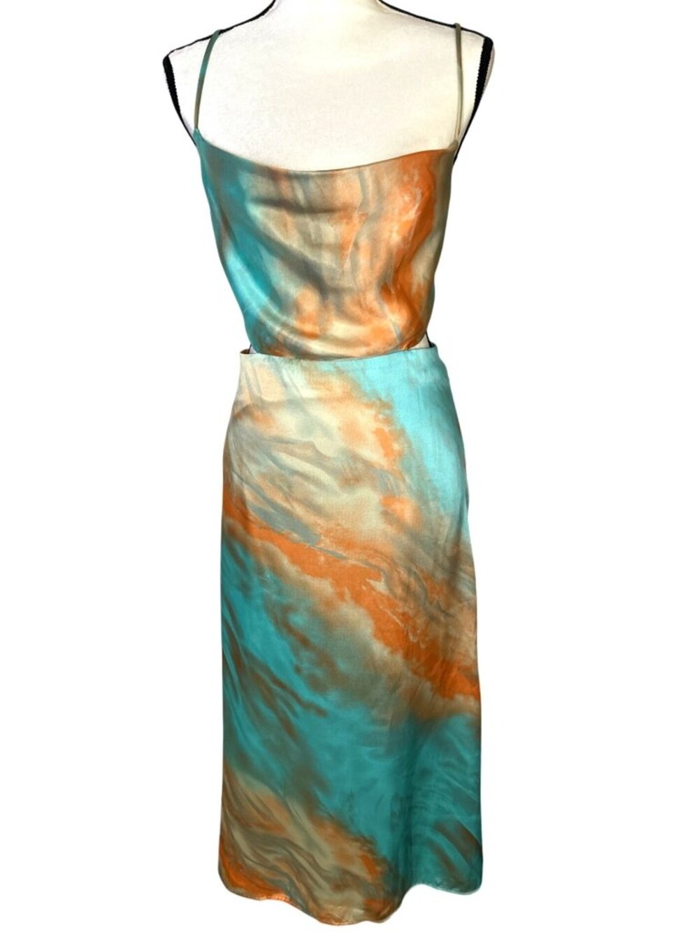 Summer Strappy Midi Dress Medium Tie Dye Satin